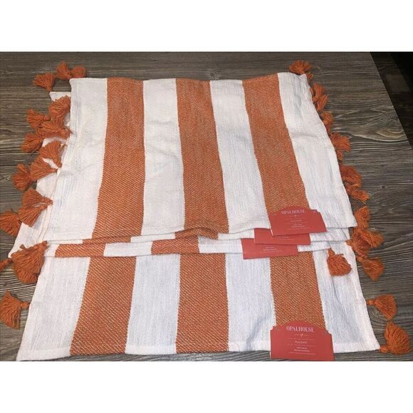 Set Of 4 OpalHouse Cotton Preppy Stripe Placemats. Orange/White. NWT. U - Picture 1 of 6